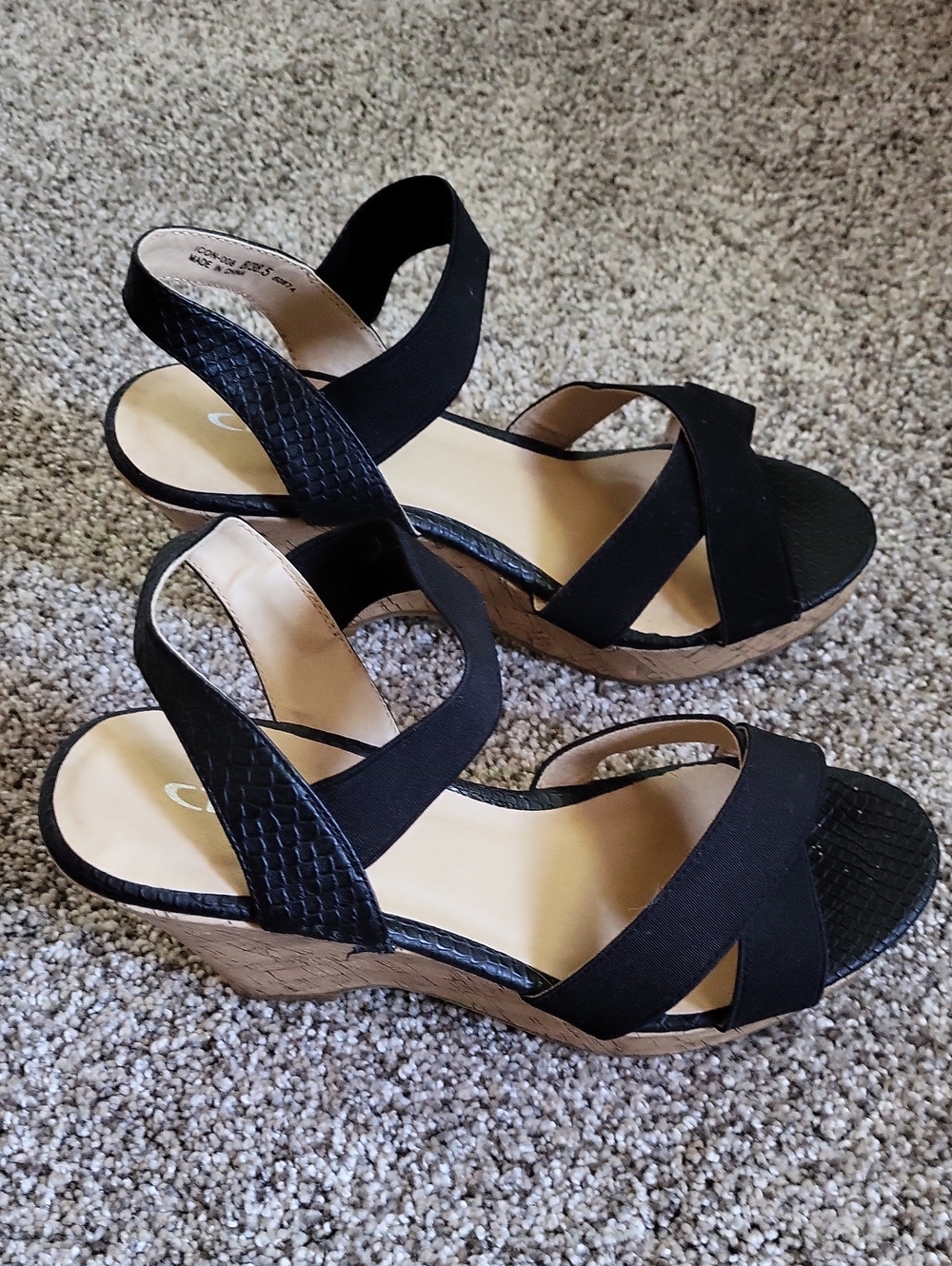 Black Women's Wedge Sandals with Crisscross Straps
